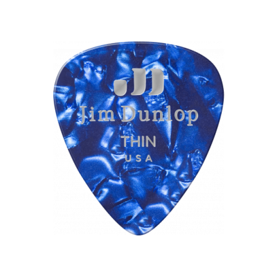 Dunlop 483P10TH Genuine Celluloid Classic, Player's Pack of 12, Perloid Blue, Thin
