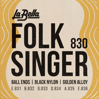La Bella L-830 snarenset klassiek, folk singer ball ends, black nylon trebles, silverplated basses