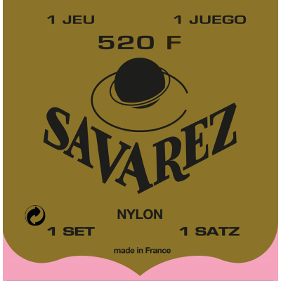 Savarez 520-F string set classic, Rouge, rectified nylon, traditional basses, hard tension, wound G-3