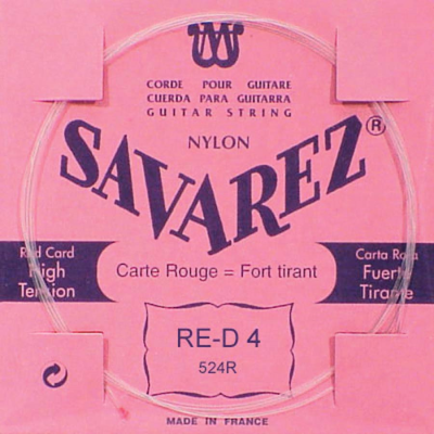 Savarez 524-R D-4-snaar, silverplated nylon (rouge), sluit aan bij 520-R set, hard tension