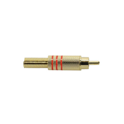 Boston MRCA-30-RD RCA plug, male, goudlak, metaal, 2 stuks rode ring, veer 6,2 mm, gouden contacten