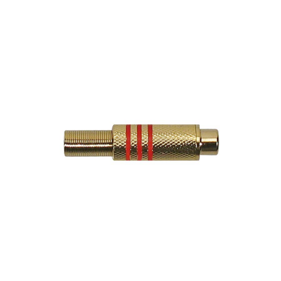 Boston PRCA-30-RD RCA plug, female, zwart metaal, 2 stuks rode ring, veer 6,2 mm, gouden contacten