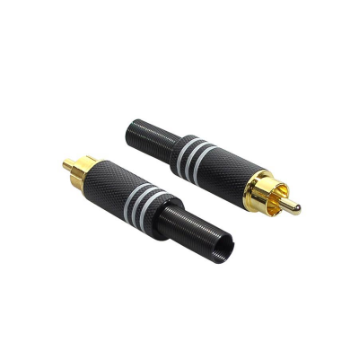 Boston MRCA-25-BK RCA plug, male, metal black, 2 pcs, spring 6,2 mm, gold contacts, black ring
