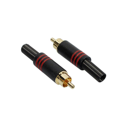 Boston MRCA-25-RD RCA plug, male, metal black, 2 pcs, spring 6,2 mm, gold contacts, red ring