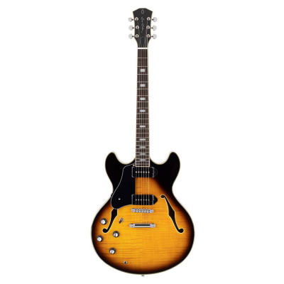 Sire Guitars H Series Larry Carlton archtop de guitare électrique gaucher avec sunburst vintage P90s