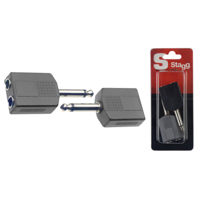Stagg AC-PM2PFH One-piece adaptor - 2 x stereo phone jacks to 1 x mono phone plug