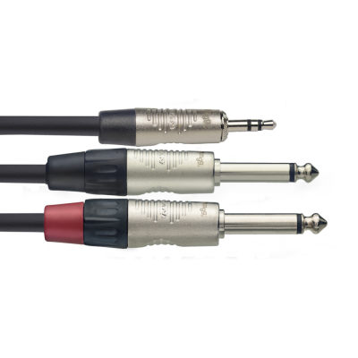 Stagg NYC3/MPS2PR N series Y-cable, mini jack/jack (m/m), stereo/mono, 3 m (10')