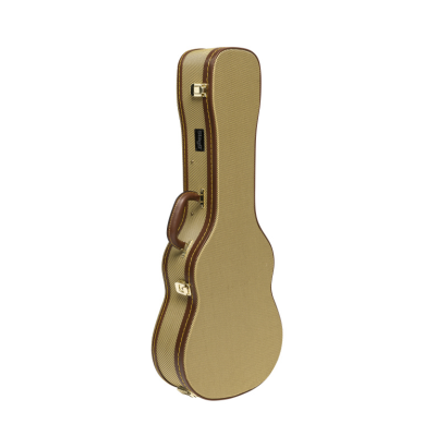 Stagg GCX-UKB GD Vintage-style gold tweed deluxe koffer voor baritonukelele