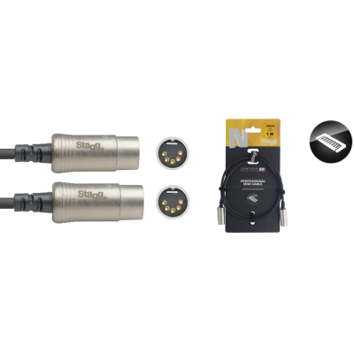Stagg NMD1R N series MIDI cable, DIN/DIN (m/m), 1 m (3')