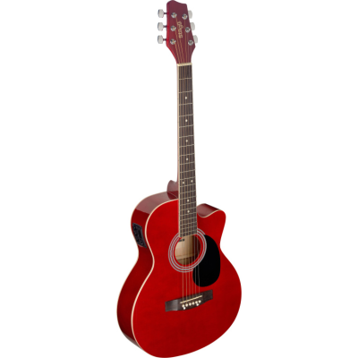 Stagg SA20ACE RED Guitare électro-acoustique auditorium pan coupé rouge avec table en tilleul