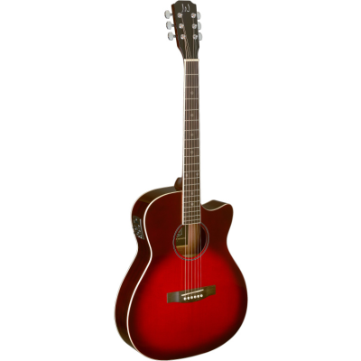 J.N. Guitars BES-ACE TRB Transparante red burst elektro-akoestische gitaar, auditoriummodel, met massief sparren top, Bessie
