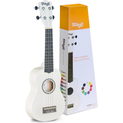 Stagg US-WHITE White soprano ukulele with basswood top, in nylon gigbag