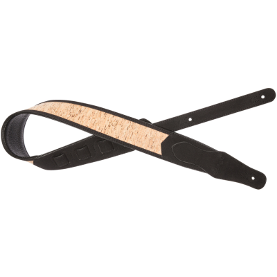 Stagg SFS-WD-CORK Black padded faux suede guitar strap with wooden cork pattern