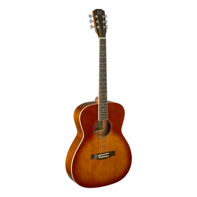 J.N. Guitars BES-A DCB Dark cherryburst acoustic auditorium guitar with solid spruce top, Bessie series