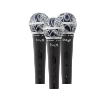 Stagg SDM50-3 Lot de 3 microphones dynamiques cardioïdes, modèle professionnel, cellule DC 78