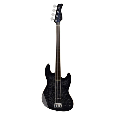 Sire Basses V9+ S4F/TB V9 2nd Gen Series Marcus Miller fretless swamp ash with maple top + quilted veneer 4-string bass guitar transparent black