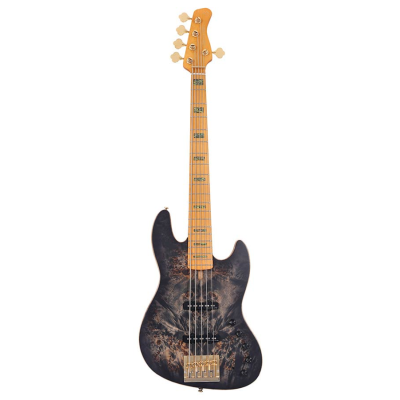 Sire Basses V10 5/TBKS V10 Series Marcus Miller swamp ash + poplar burl 5-string active bass guitar, transparent black satin, with hardcase