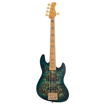 Sire Basses V10 5/TGRS V10 Series Marcus Miller swamp ash + poplar burl 5-string active bass guitar, transparent green satin, with hardcase