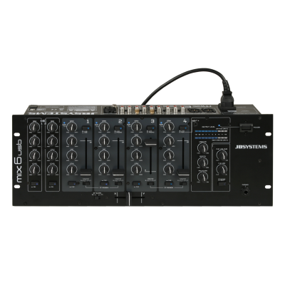JB Systems MIX6usb Een compacte en robuuste 19" DJ mengtafel met een stijlvol zwart design (blauwe en witte LEDs).