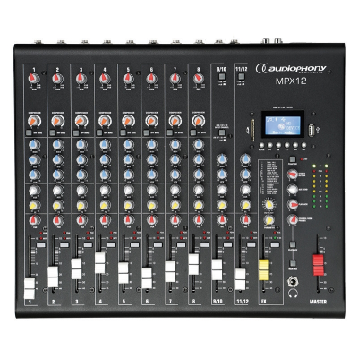Audiophony MPX12 Mixer 12 canaux avec compresseur, effets et lecteur USB / SD / Bluetooth