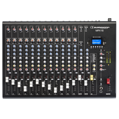 Audiophony MPX16 16 channel mixer with compressor, effects and USB / SD / Bluetooth Player