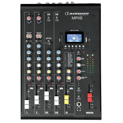 Audiophony MPX6 Mixer 6 canaux avec compresseur, effets et lecteur USB / SD / Bluetooth