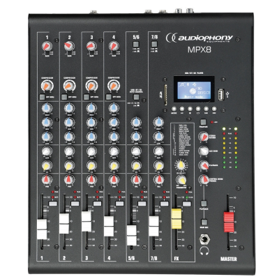 Audiophony MPX8 Mixer 8 canaux avec compresseur, effets et lecteur USB / SD / Bluetooth