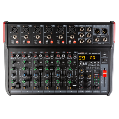 JB Systems LIVE-10 Veelzijdige PA-mixer in een handig compact formaat,  10 ingangen / 8 kanalen