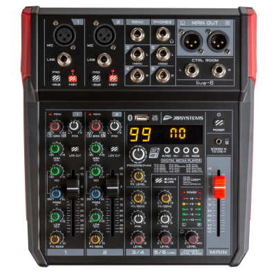 JB Systems LIVE-6 Versatile PA mixer in a handy compact format, 6 inputs / 4-channels