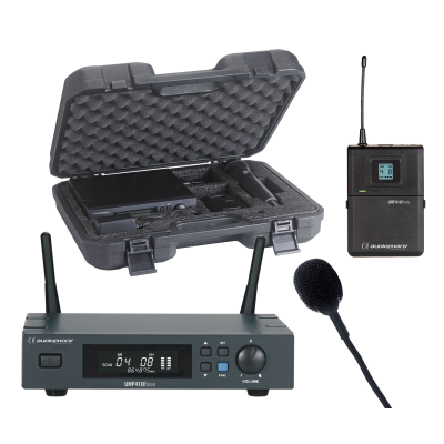 Audiophony PACK-UHF410-Lava-F5 Set met UHF True Diversity ontvanger, bodypack zender, Lavalier microfoon en transportkoffer - 500MHz