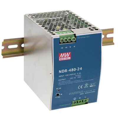 Contest NDR-480-24 MEAN WELL AC-DC Single output Industrial DIN rail power supply - Output 24Vdc at 20A - metal case