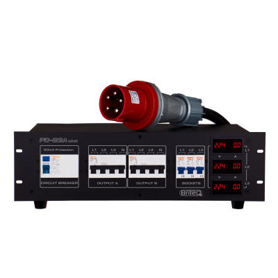 Briteq PD-63A Mk2 / FRA-BEL This 3-phase power distributor is designed to improve safety in both mobile, rental and fixed installations.