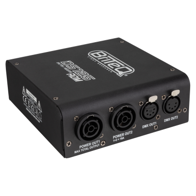 Briteq DS125-RDM RDM compatible DMX splitter: splits mains power and DMX input into 2 optically separate outputs. Compact and robust, equipped with PowerCON TRUE1 / XLR 5pin.