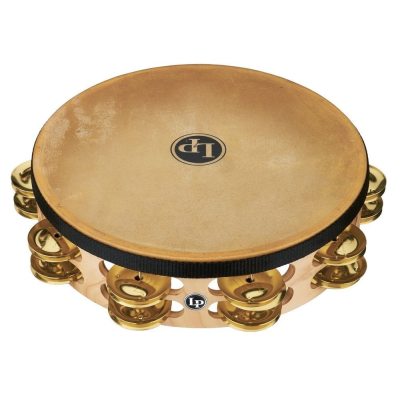 Latin Percussion LP LP384-BR Tambourine Pro 10in Double Row With Head 10" Brass