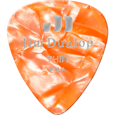 Dunlop 483P08TH Genuine Celluloid Classic, Player's Pack of 12, Perloid Orange, Thin