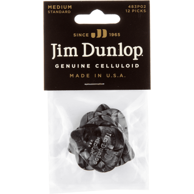 Dunlop 483P02MD pick Celluloid Black Perloid Medium Sachet of 12