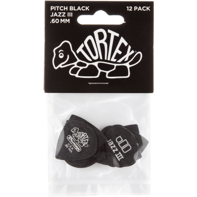 Dunlop 482P60 Tortex Pitch Black Jazz III 0.60mm Sachet of 12