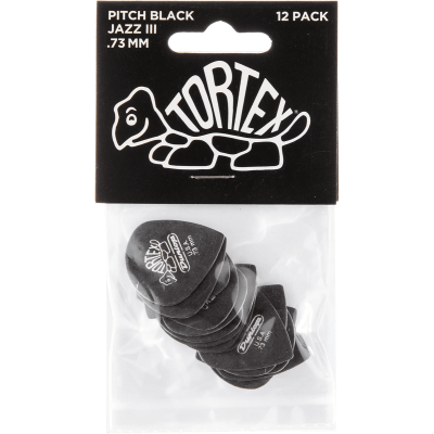 Dunlop 482P73 Tortex Pitch Black Jazz III 0.73mm Sachet of 12