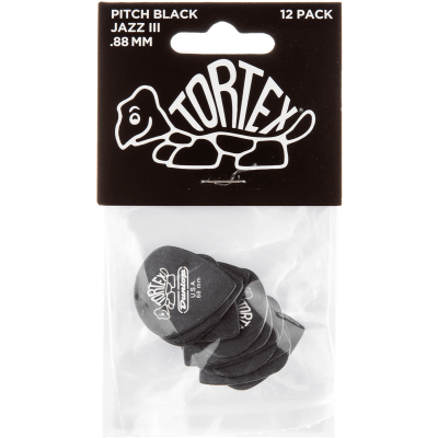Dunlop 482P88 Tortex Pitch Black Jazz III 0.88mm Sachet of 12