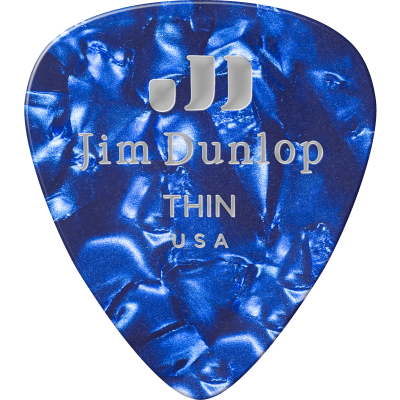 Dunlop 483P10TH Genuine Celluloid Classic, Player's Pack of 12, Perloid Blue, Thin