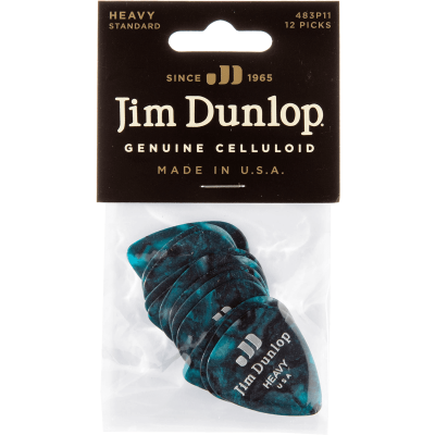 Dunlop 483P11HV pick Celluloid Turquoise Pearl Heavy Sachet of 12