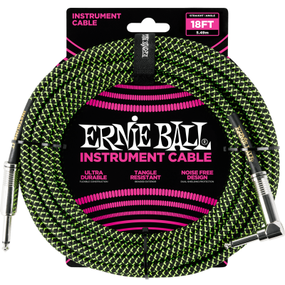 Ernie Ball 6082 Cable instrument woven sheath Jack/jack sewn 5.5m black/green