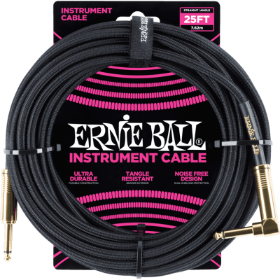 Ernie Ball 6058 Cables Instrument Gaine Tissee Jack/Jack Coudé7.62m Black
