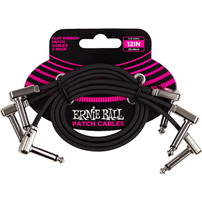 Ernie Ball 6222 Cables Instrument Patch Pack of 3 - fine & flat cooky - 30 cm
