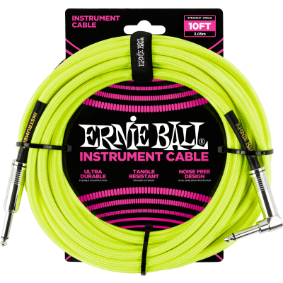 Ernie Ball 6080 Cables Instrument sheath woven jack/jack sewn 3m fluorescent yellow