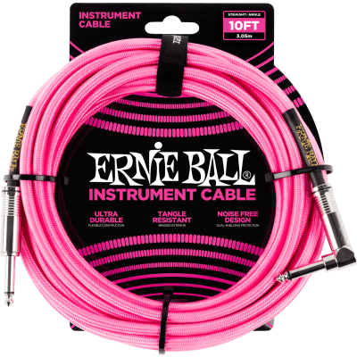 Ernie Ball 6078 Cables Instrument sheath woven jack/jack sewn 3m fluorescent pink