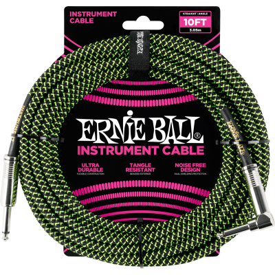 Ernie Ball 6077 Cables Instrument sheath woven jack/jack sewn 3m black/green