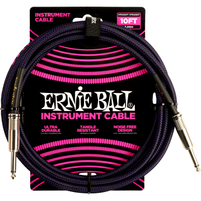 Ernie Ball 6393 Cables Instrument sheath woven jack/jack 3m black and purple