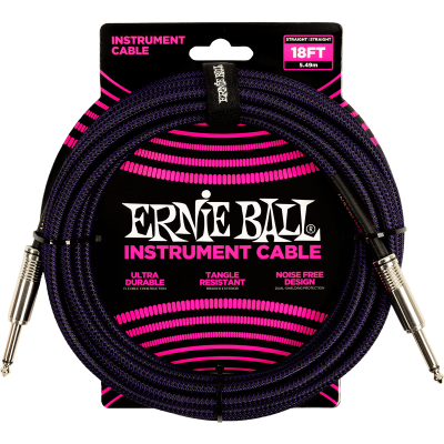 Ernie Ball 6395 Cables Instrument sheath woven jack/jack 5.5m black and purple