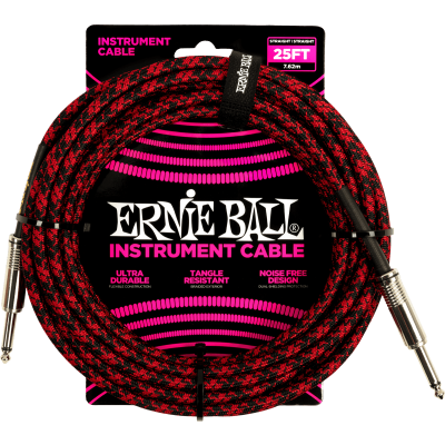 Ernie Ball 6398 Cables Instrument sheath woven jack/jack 7.62m red and black
